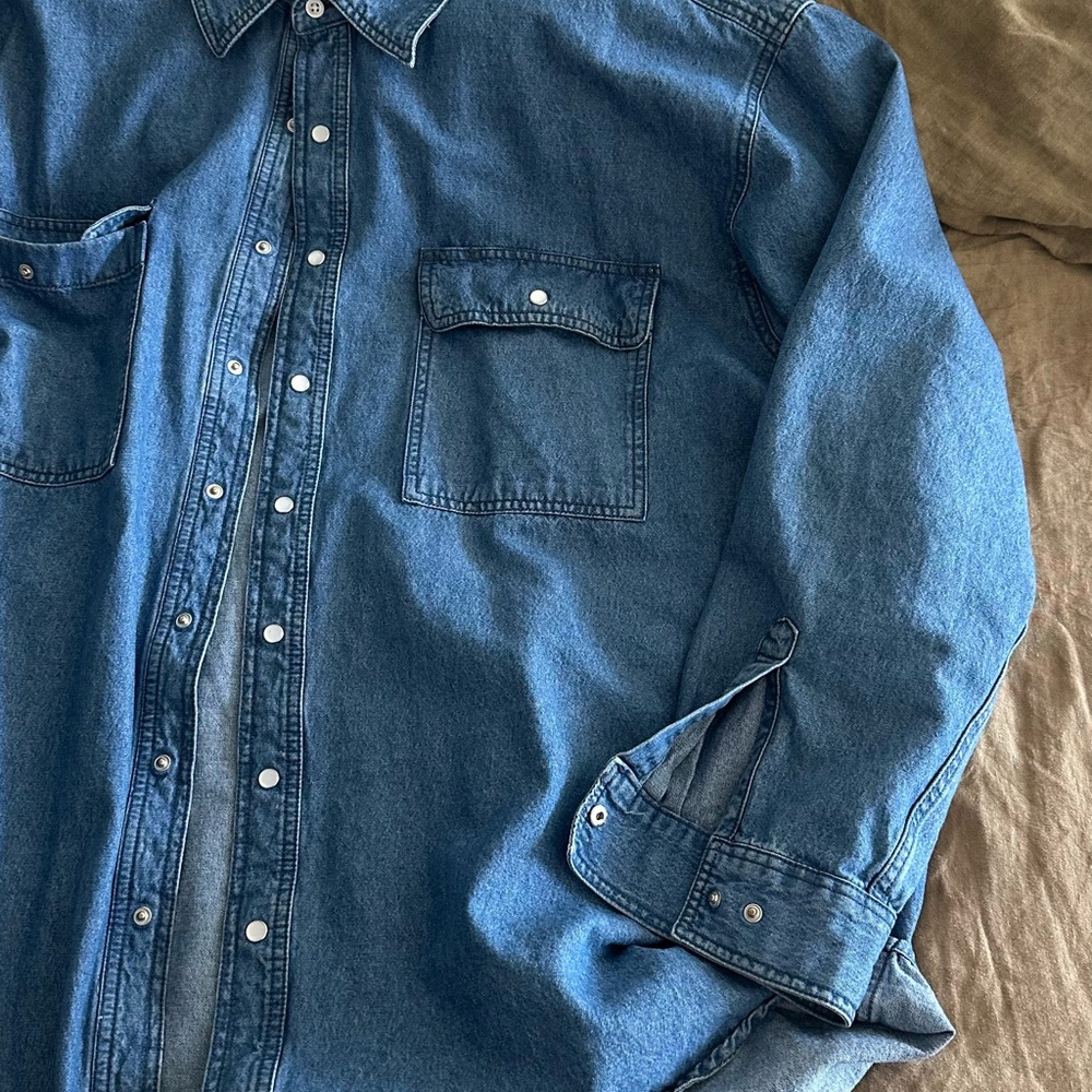 Blue Casual Button Down Shirt with Western Details